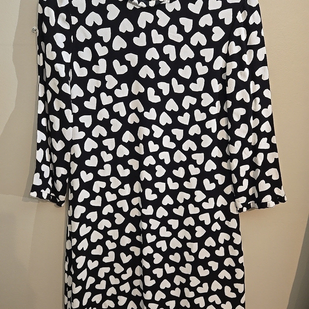 Kate Spade Black White Heart  Patterned Dress 3/4 Sleeve Lined